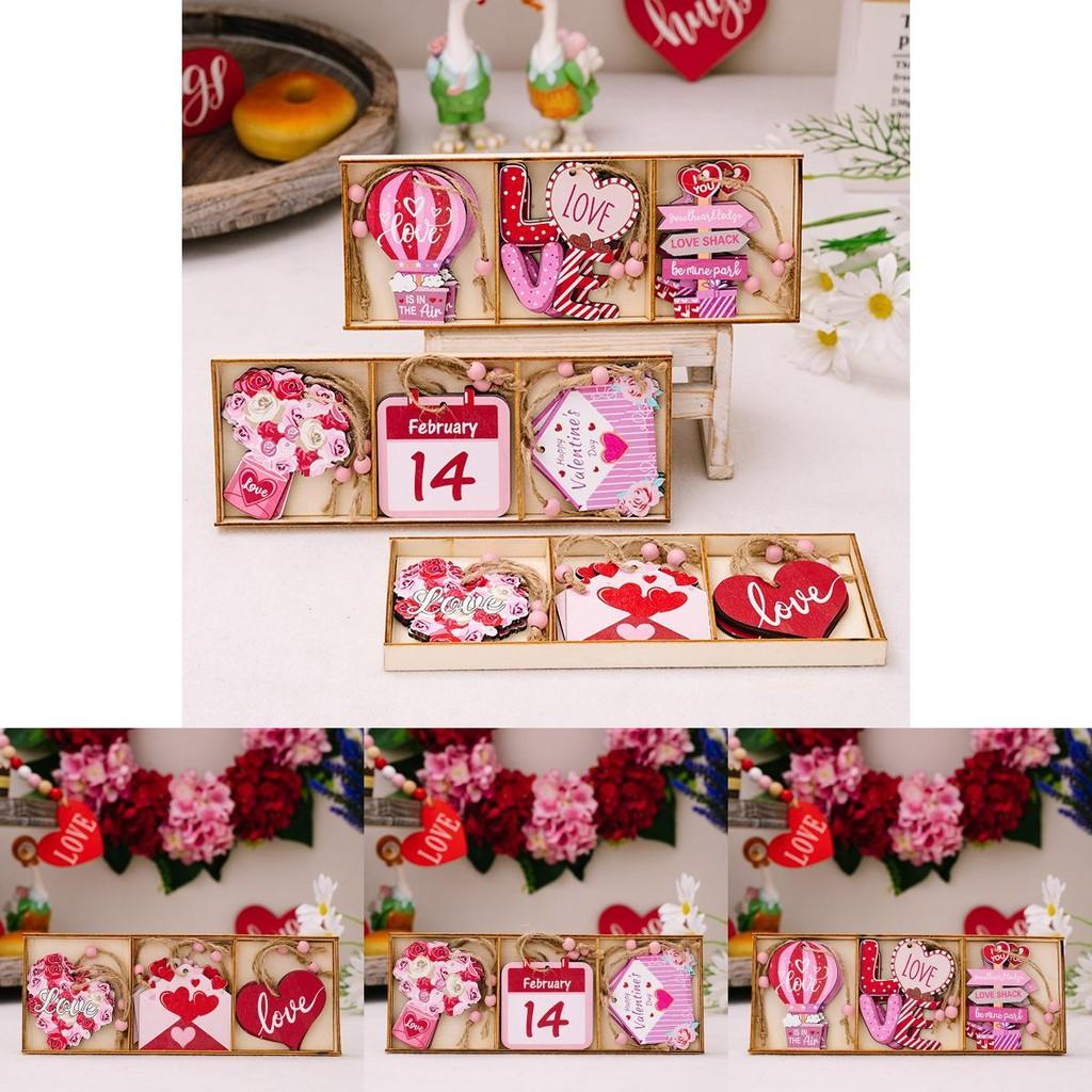 Charming Pink Wooden Love Heart Hanging Decorations For Valentine's Day Home Decor