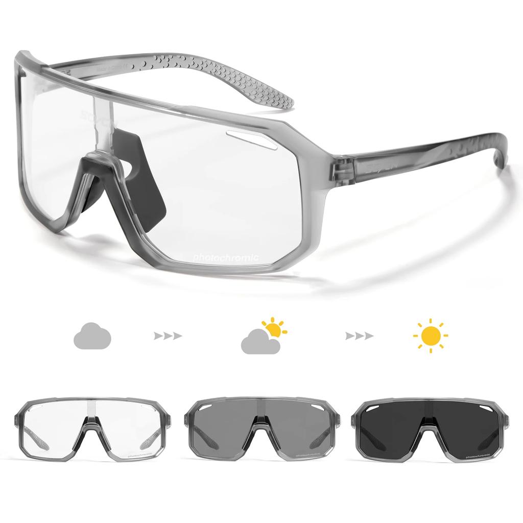 Scvcn Neue photochrome Fahrrad-Sonnenbrille für Herren mit UV400-Schutz, Damen, Sport-Laufbrille für Herren, Brille für Rennrad, Fahrradbrille