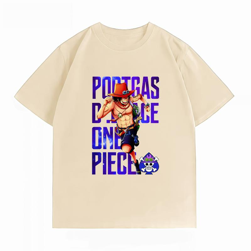 One Piece Portgas D Ace Print Tshirt Casual Short Sleeve Cotton Anime Streetwear Unisexs Tshirt