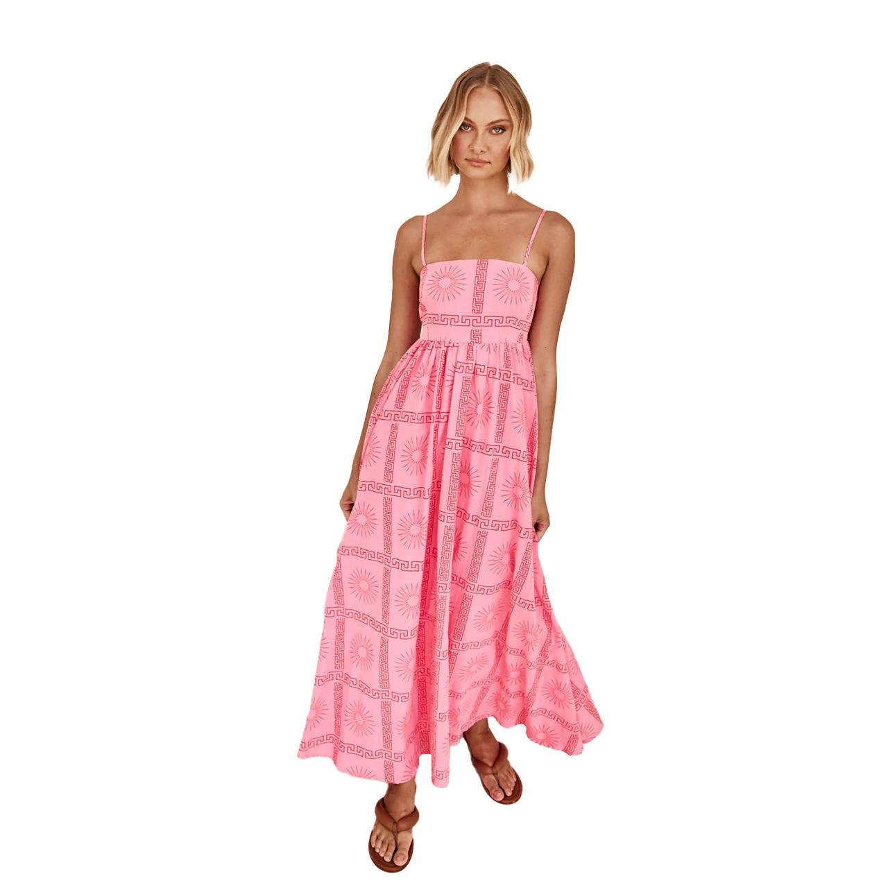 

Женское летнее длинное платье без рукавов с открытыми плечами, майка, макси-платье, повседневное, с высокой талией, с открытой спиной, А-силуэта S розовый