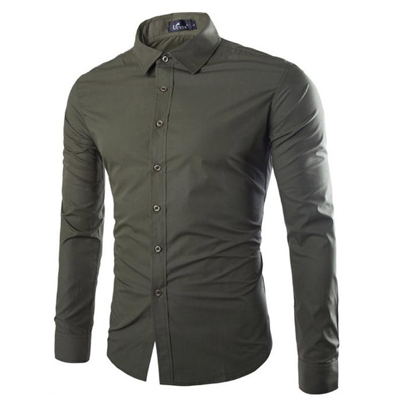 New Men's Fashion Shirt Slim Shirt Hundreds of Solid-coloured Business Casual Long-sleeved Shirt Male