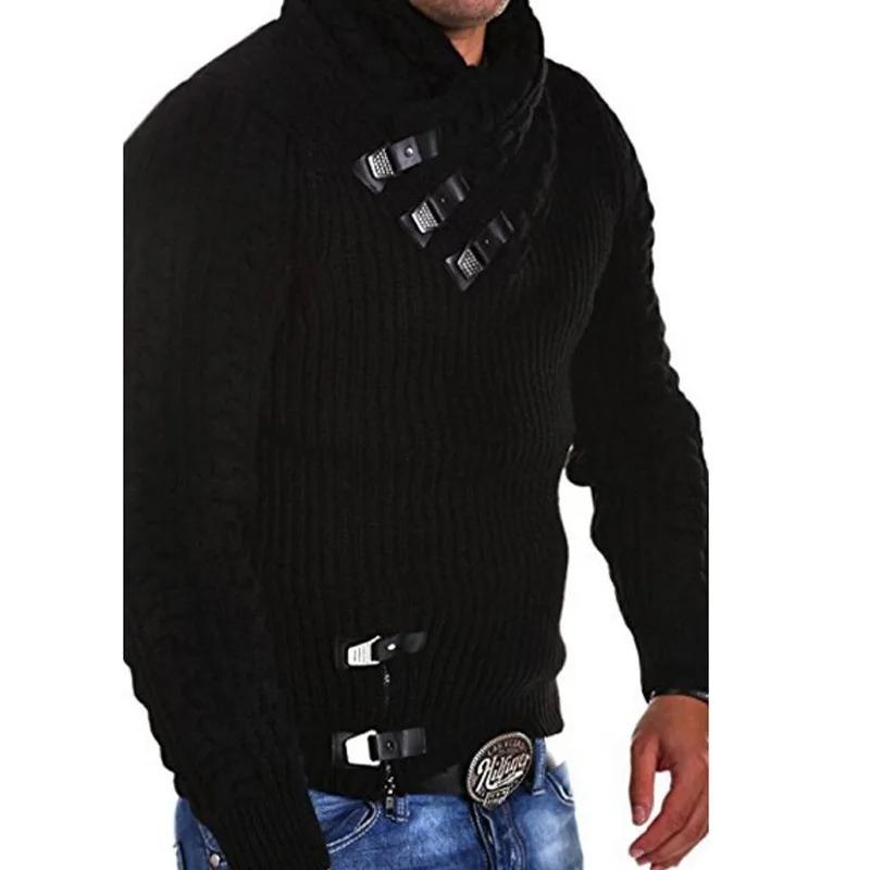 Sweaters Men Pullovers Knitted Full Sleeve Mock Neck Tops Knit Solid Slim Fit Top Splice Casual Regular Autumn Winter 2024