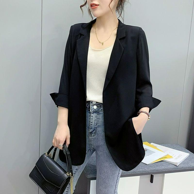 Chiffon Small Suit Women's Spring and Summer Thin Loose Mid-length Suit Jacket Three-quarter Sleeve Cardigan