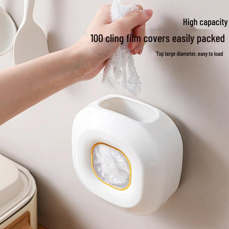 Punch-Free Plastic Wrap Storage Box: Wall-Mounted Pull-Out Fresh-Keeping Bag Holder for Kitchen.