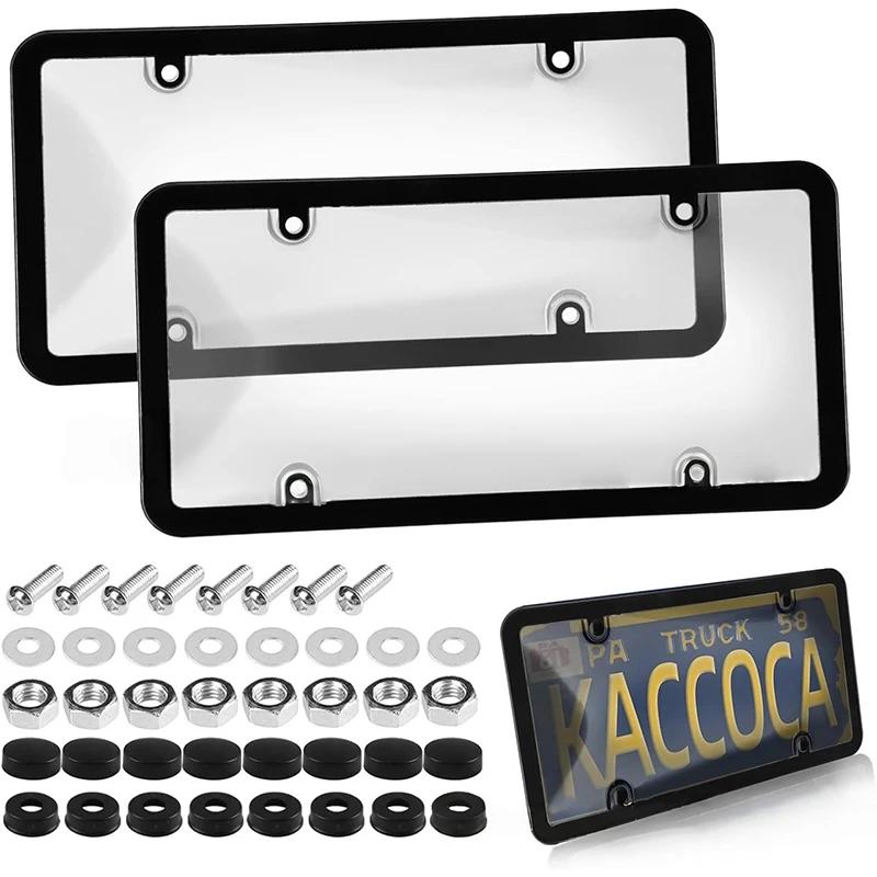 2pcs Rust-proof Protection Car License Plate Frames Cover, Transparent Plastic License Plate Holder Fits All States of The USA