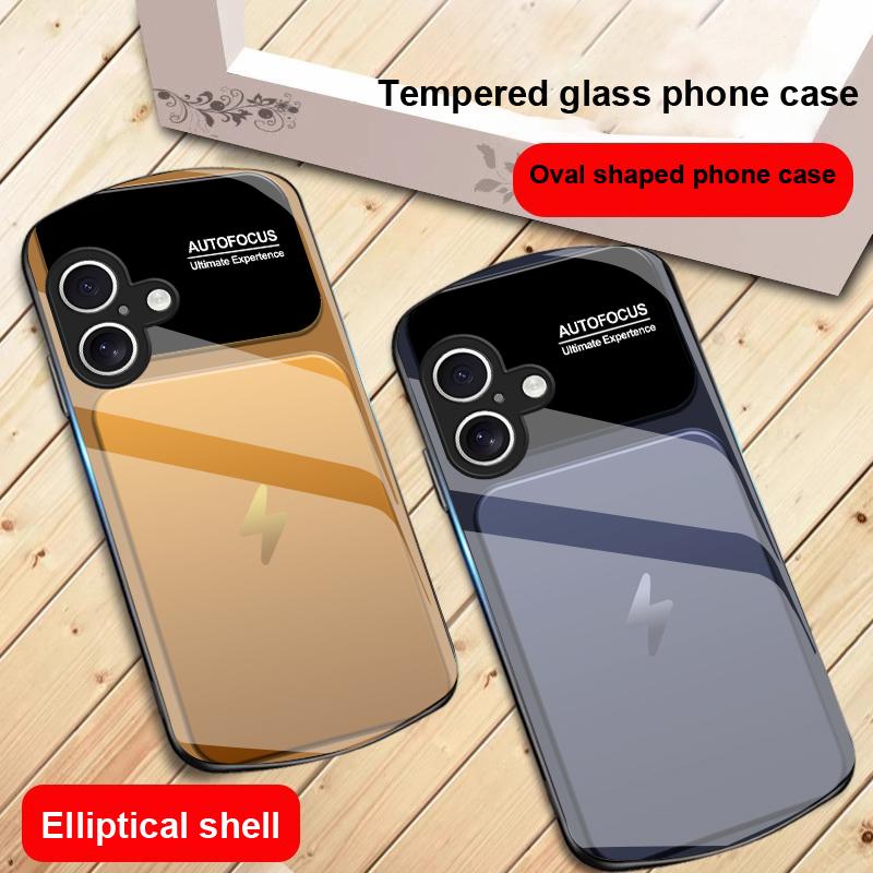 Gray background lightning For iPhone 17 16 15 14 13 Plus 12 mini 11 Pro Max XR Xs Max X 7 8 6S 22 20 Elliptical glass phone case