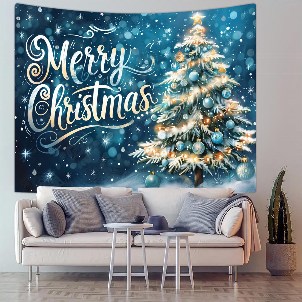 1pc Christmas Decoration Poster Tapestry, Christmas Tree Snow Scene Decoration Photography Background Banner