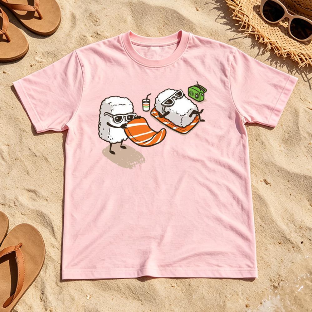 Two Sushi Rolls Sunglasses Vacation Graphic T Shirt Female Kawaii Food Meme Tee Summer Beach Pool Party Top Cute Japanese Style