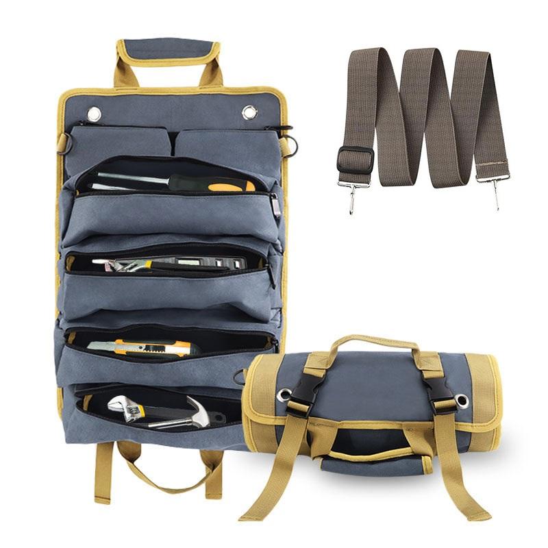 Tool Roll Organizer Multi Pocket Hanging Tool Roll Portable Tool Organizer Carrier Bag for Mechanic/Electrician/Motorcycle/Truck