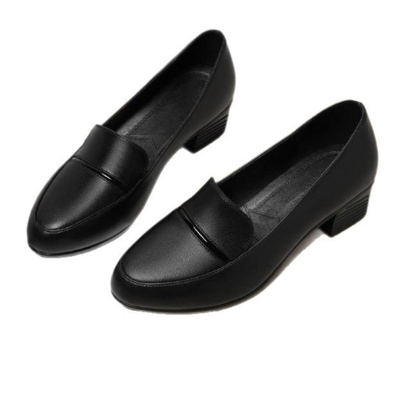 Autumn Thick Heel Middle Old Middle Heel Women's Leather Shoes Single Shoes Soft Leather Comfortable High Heel Single Shoes