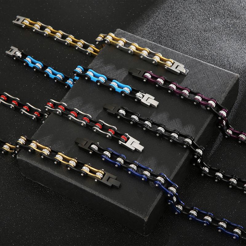 Chunky Stainless Steel Biker Bracelet For Men Women Hip Hop Inlaid Stone Bicycle Chain Bracelet High Quality Party Jewelry Gift