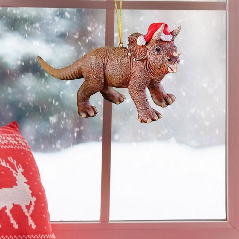 Weihnachtsbaum Anhänger Dinosaurier mit Weihnachtsmütze Figur Dekorationen