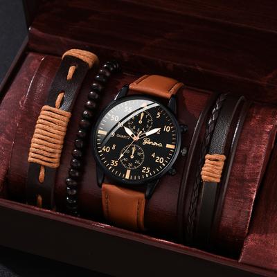 Men's Watch High-end Hong Kong Style Fashion Watch Fashion Versatile Quartz Watch High-end Watch Men's Watch Set