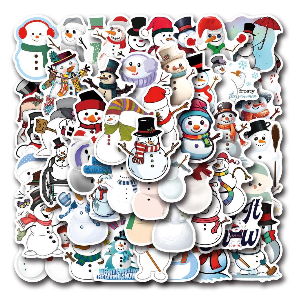 55 Winter Christmas Snowflake & Snowman Stickers for Suitcases, Water Bottles, Scooters