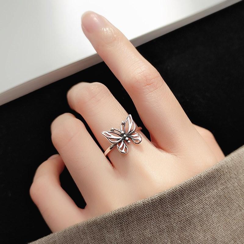 Retro Little Butterfly Ring For Women Zinc Alloy Color Punk Gothic Adjustable Open Ring Cute Zircon Accessories Love Gift For Girl