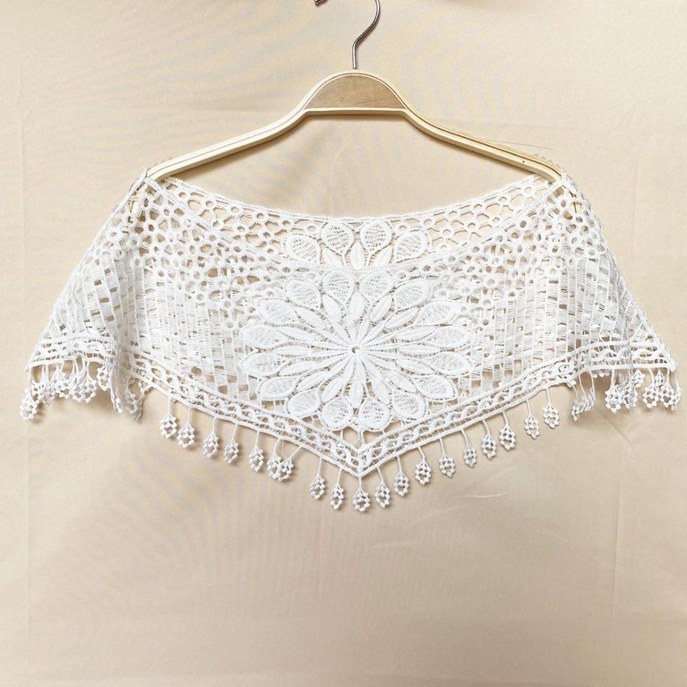 Elegant Fake Collar Retro Lace Neckline Fashion Lace Cover Up Tops  Women White Style D