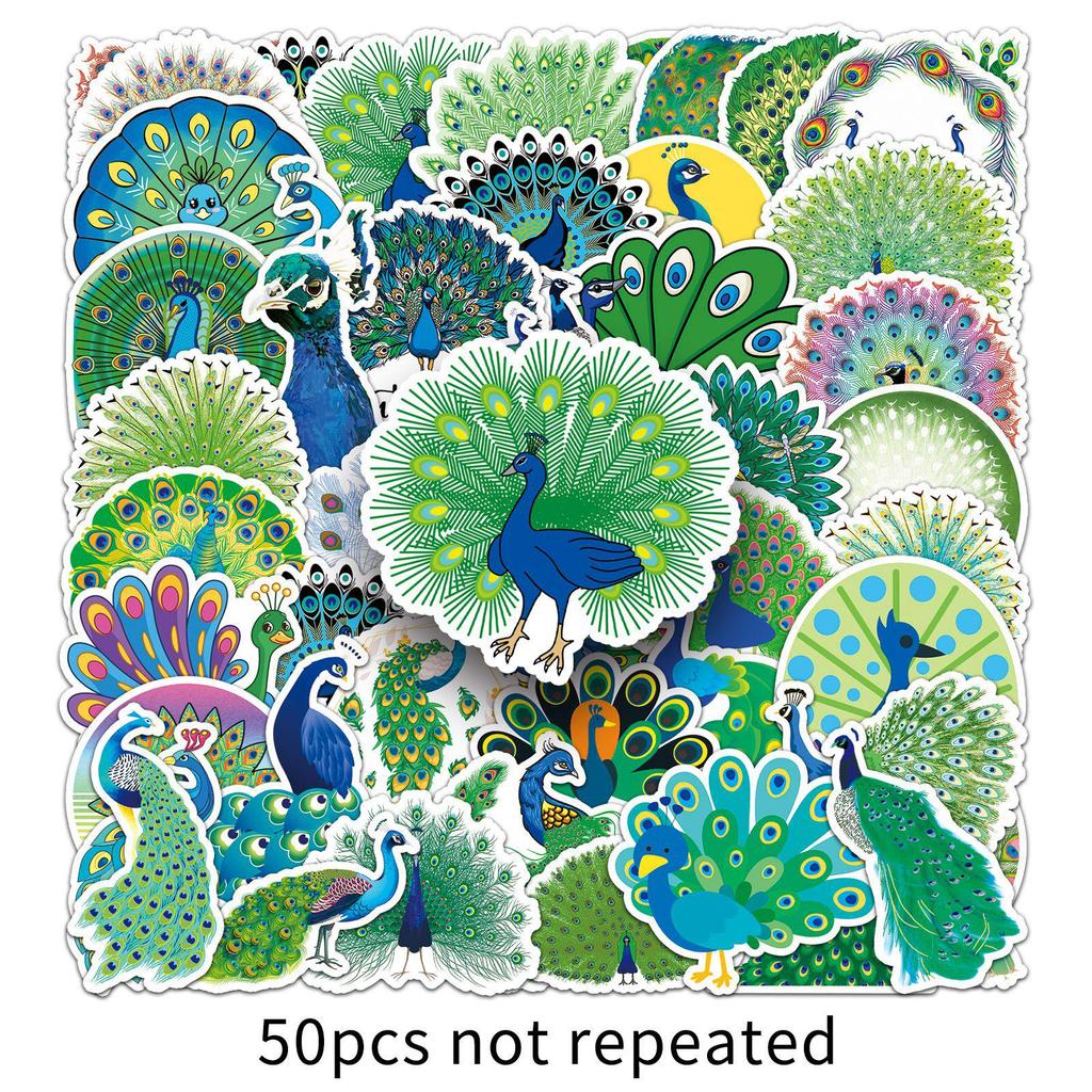 50pcs Peacock Animal Stickers for Skateboards, Luggage, Laptops, Cars, and Motorcycles