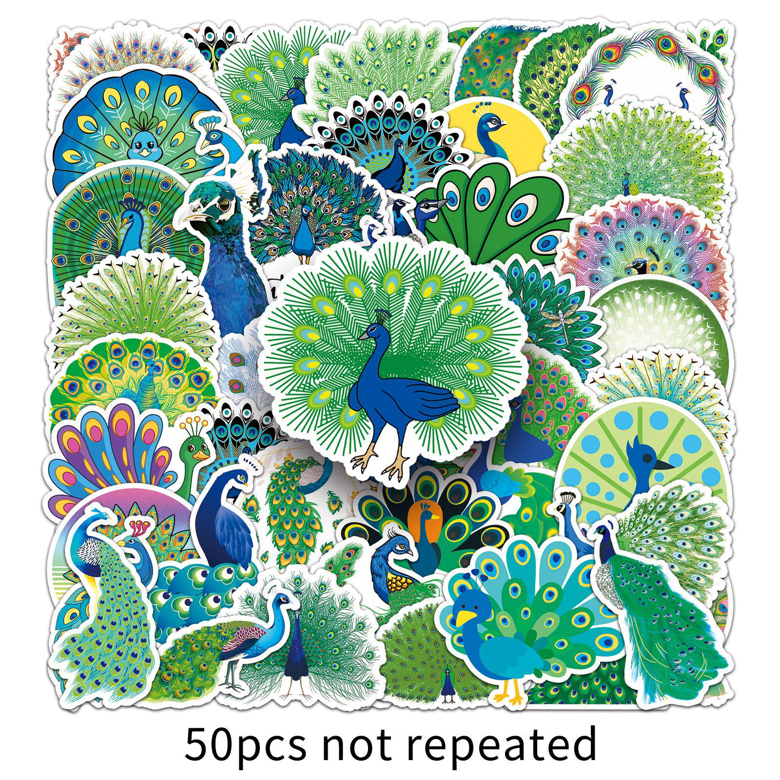 50pcs Cartoon Peacock Animal Stickers - DIY Waterproof for Phone Cases & Luggage