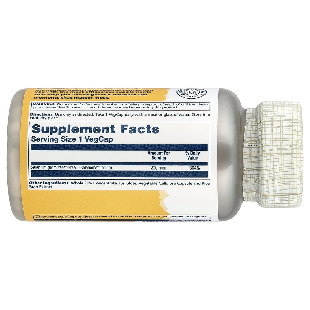 Solaray Selenium 200mcg Veggie Capsules, 90 Count