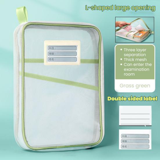 Mesh Pouch Bag File Bag A4 Zipper with Handle Document Organizer