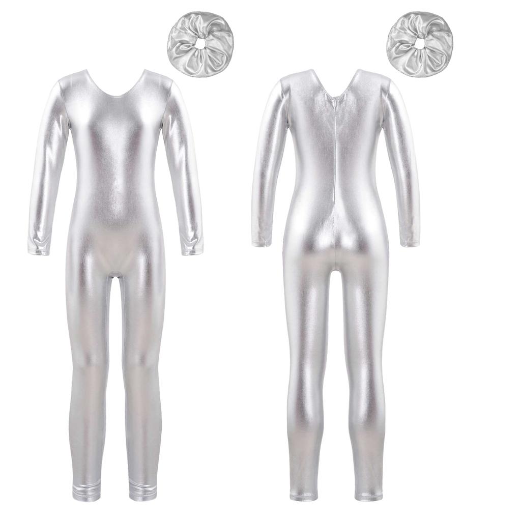 Body da allenamento per bambine, maniche lunghe, cerniera posteriore, body unitard, tuta da balletto e copricapo