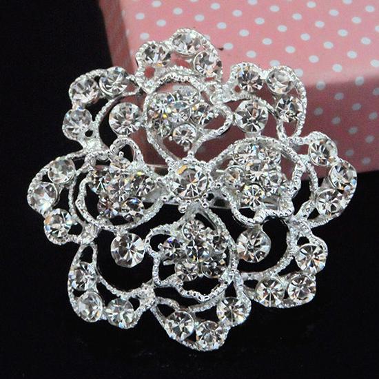 European & American Silver-Plated Rhinestone Bridal Bouquet Brooch B845 Zhenyao Jewelry