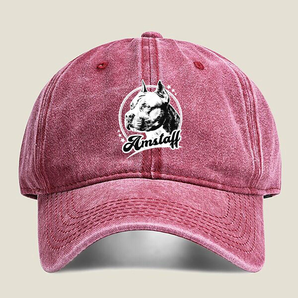 Amstaff Dog Portrait Fashion Washed Baseball Cap Hat Outdoor Activities One Size