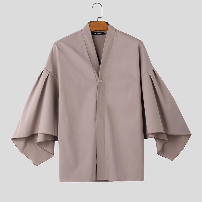 

INCERUN Мужской кардиган с V-образным вырезом, нерегулярными рукавами-клеш, на одной пуговице, повседневный, свободного кроя 4XL камео розовый