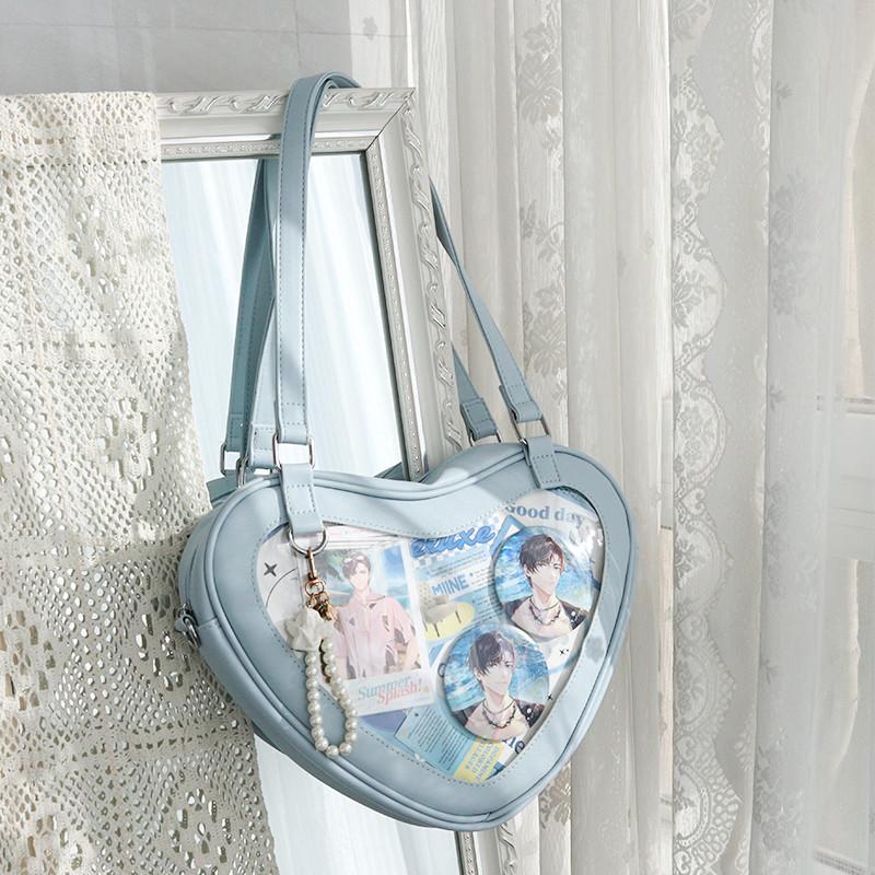 

JIAERDI Lolita Transparent White Ita Bag Handbag Women New Heart Leather Crossbody Pain Bag Ladies Sweet Cute Messenger Bag 2025 31x23x6cm синий