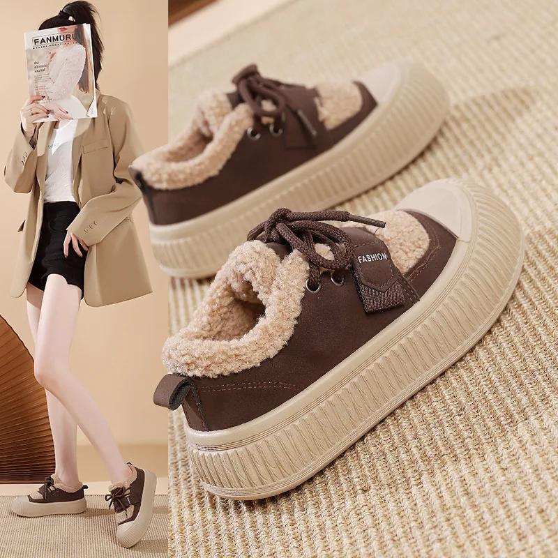 Fashion Women Winter Boots Keep Warm Platform Cotton Shoes Lace-up Casual Outdoor Snow Boots Plush Non Slip Fashion Sports Shoes