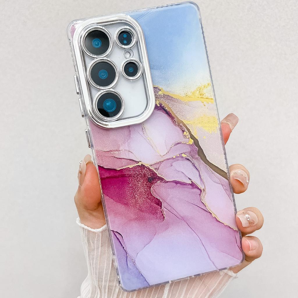Electroplated IMD marble pattern is suitable for Samsung S25ULTRA mobile phone case S24FE fine hole gradual change smudge A26/56
