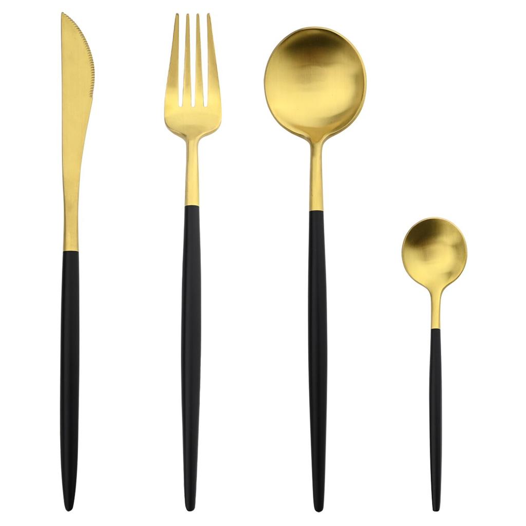 4Pcs/Set Matte Gold Dinnerware 18/10 Stainless Steel Cutlery Set Knife Fork Coffee Spoon Tableware Kitchen Silverware Flatware