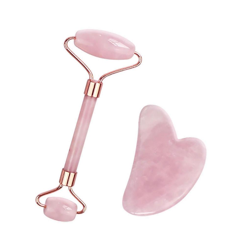 Natural Jade Massage Roller + Guasha Board Spa Scraper Stone Facial Massager Set Q