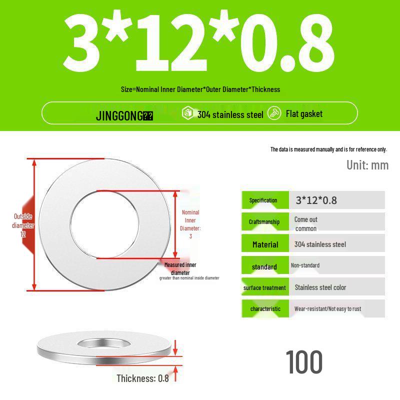 Zesílená plochá podložka/distanční kroužek z nerezové oceli 304 M4 M5 M6 M8