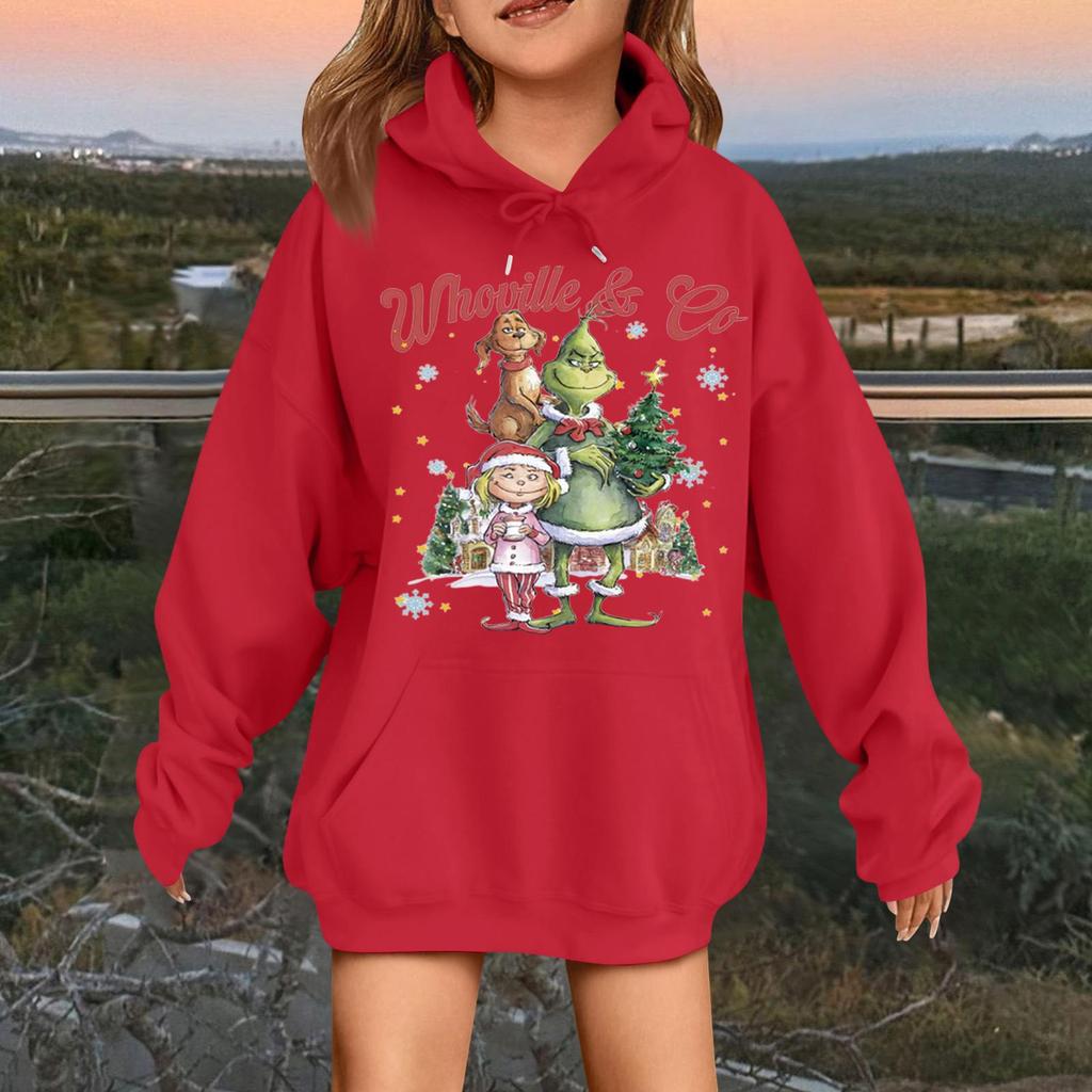 Children's Fashionable Casual Long-sleeved Loose Christmas Print Pullover Hooded Sweatshirt
