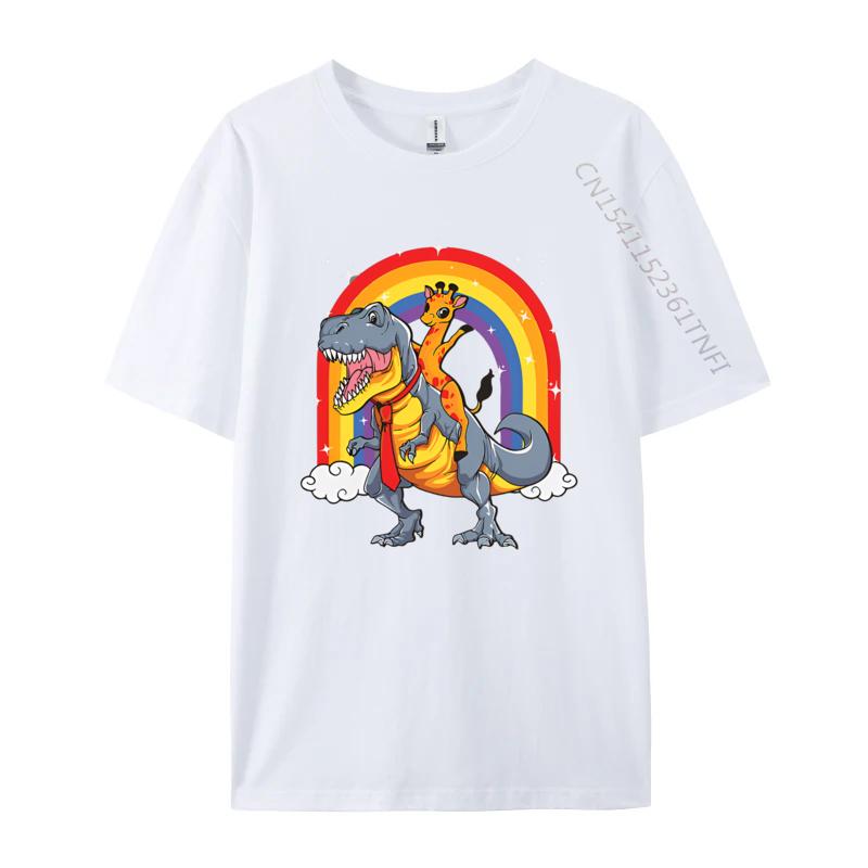 Giraffe Riding Trex Camelopard Dinosaur Tshirts Vintage T Shirts Funny Print Tee Shirts Pure Cotton Male Tops S
