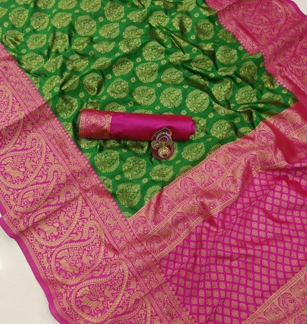 Beautiful Golden Jari with New Design Soft Lichi Silk Saree