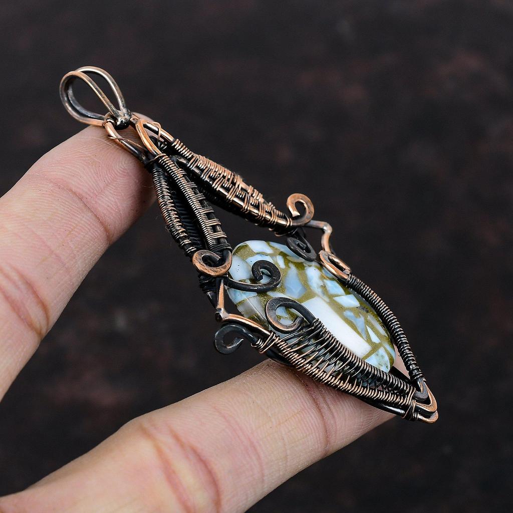 Copper Larimar Pendant Copper Wire Wrapped Pendant Handmade Decent Pendant Copper Wire Wrap Jewelry Gemstone Pendant For Women Gift For Him
