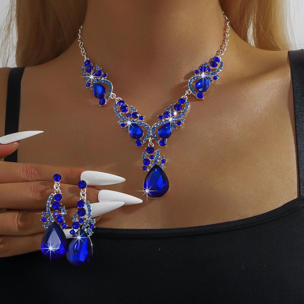 European and American Alloy Rhinestone Set Necklace Earrings Two-piece Set Wedding Jewelry Accessories Women 2026