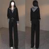 Fashion Casual Suit for Women, Autumn Style Fake Two-piece Long-sleeved Wide-leg Pants Outer Wear Two-piece Set