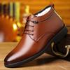 Herr bomullsskor vinterfleece varm förtjockade läderstövlar tjock fleecepäls integrerade stövlar business mjukt läder hög topp läderskor