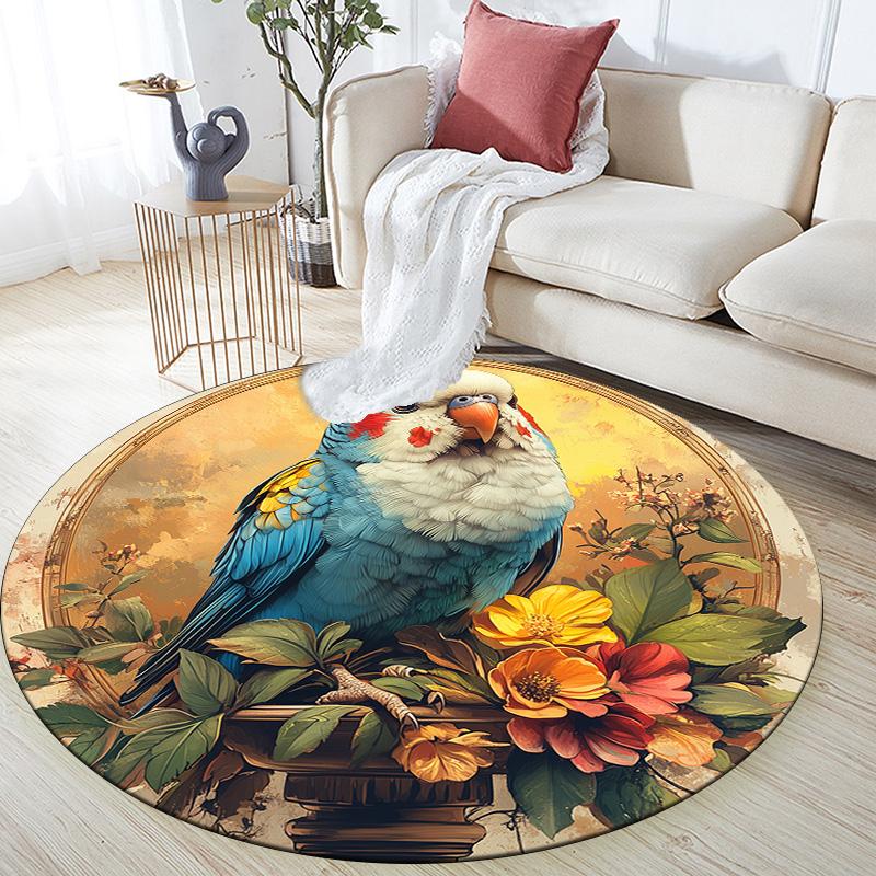 Flowers and Birds,Round Area Rug,Carpet Rug for Living Room Bedroom Sofa Playroom Decor,Non-slip Floor Mat