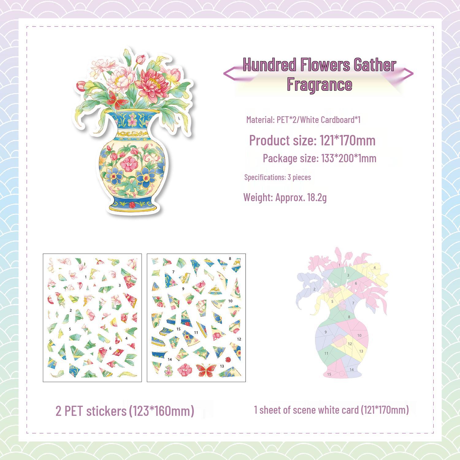 ZABC Ancient Poetry Series Collage Stickers - 4 Porcelain Scenery Styles in New Chinese Border Design