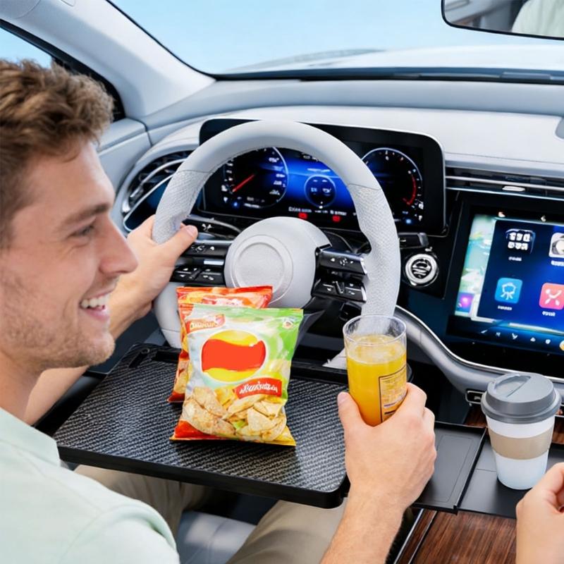Flexible Plattform zur Montage am Auto-Lenkrad mit drehbarem Boden und verdecktem Stauraum