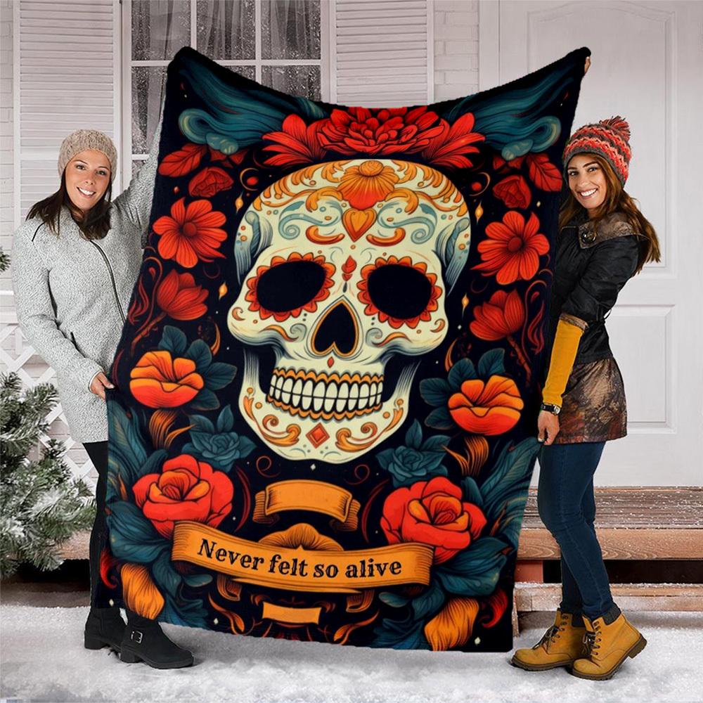 1pc Sugar Skull Decor Throw Blanket Polyester Fiber, Lightweight Flannel, Soft & Warm, All Season Use for Outdoor, Camping Digital Print