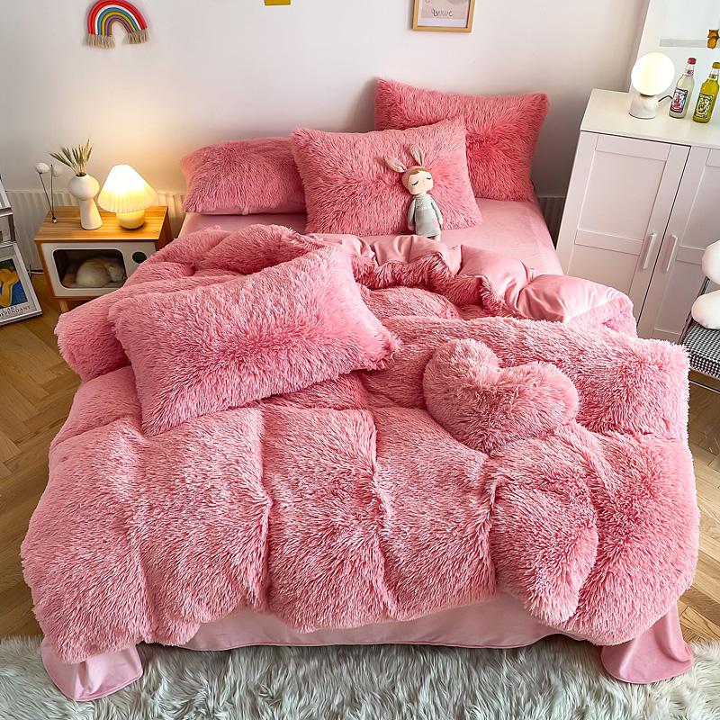 Comforter 3/4Pcs Warm Bedding Set Mink Velvet Shaggy Super Soft Coral Fleece Bed Sheet S