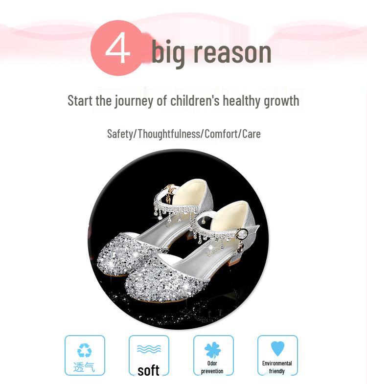 Girls' Pink Rhinestone Princess Sandals - Breathable & Fashionable Korean Style for Medium and Large Children's Summer Performance