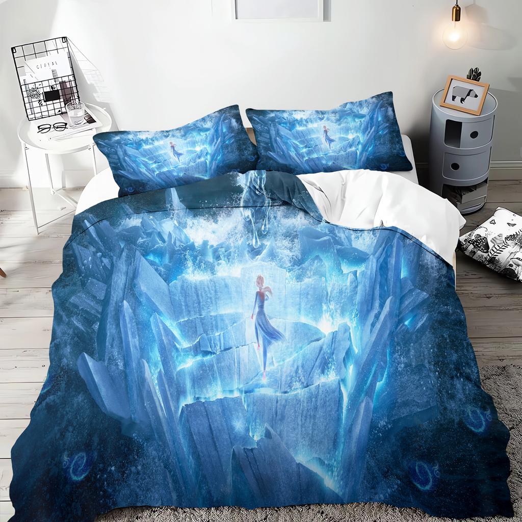 Frozen Princess Elsa and Anna Anime Duvet Cover Set Comforte Printed Cartoon Twin Size Bedding Sets Christmas Gifts 3-piece