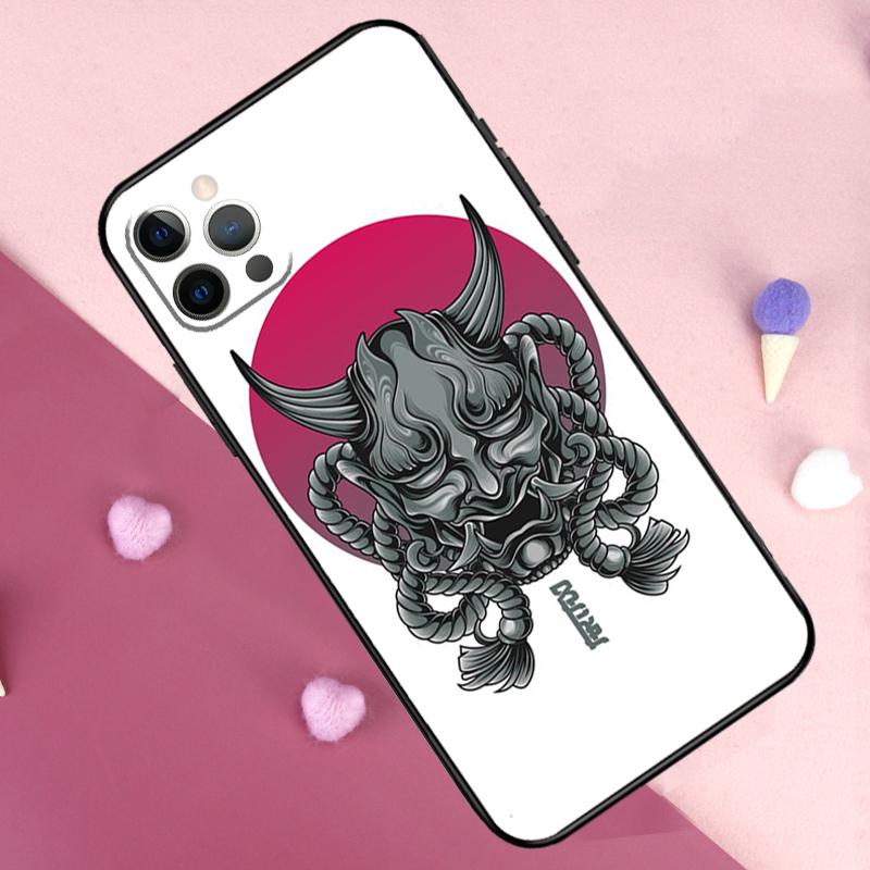 Samurai Oni Mask Phone Case For iPhone 17 Pro Max 17 Air 11 14 15 16 Pro Max Plus 12 13 Mini 16e Back Cover