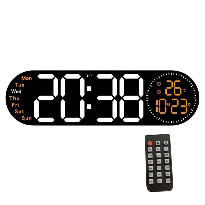 Large LED Wall Clock with Remote Control 2 Alarms Date Temperature Easy To Read Display for Home Decors Time Management